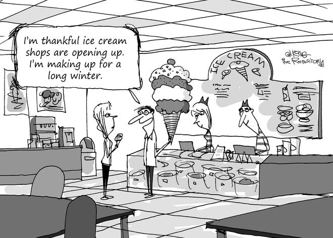 Editorial cartoonist Jerry King enjoys seeing ice cream shops open for the season.