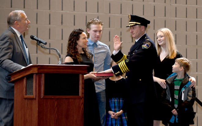 John Gabbard is sworn in as the new police chief for the City of Canton during a ceremony in April 2022 at the Canton Memorial Civic Center.