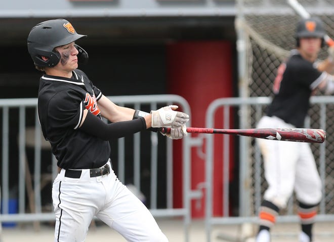 Hoover's Mason Ashby, shown here hitting during last year's Division I district final against Boardman, was the winning pitcher in Wednesday's win over Jackson.
